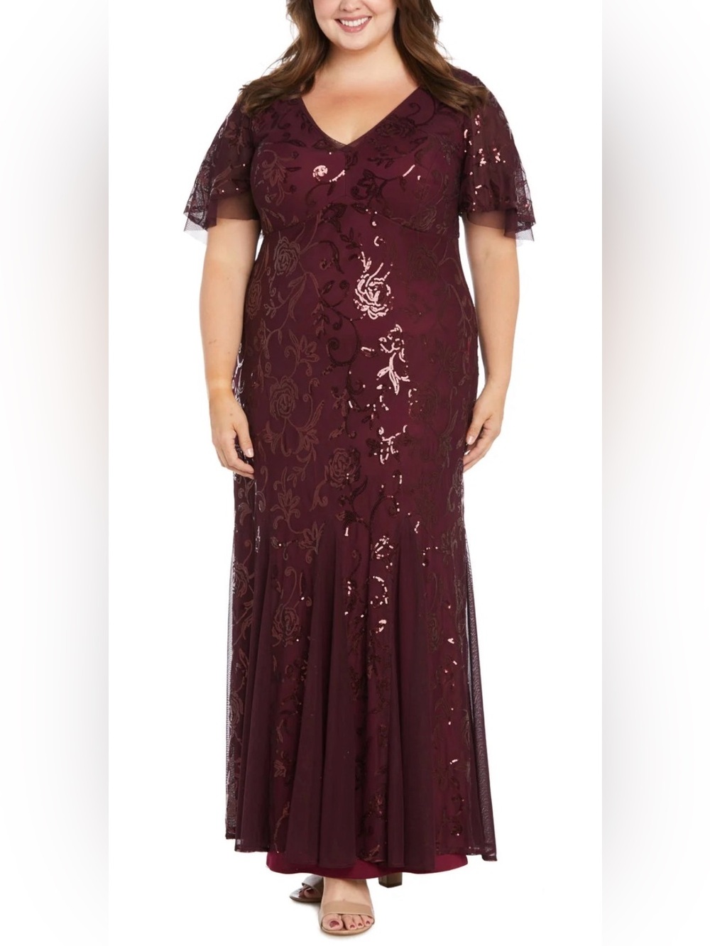 Women’s Formal Dress Floral Sequin Plus Size 18W R&M Richards Wine Red New